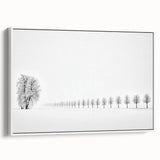 Framed abstract landscape canvas art showcasing a serene white and blue color palette, elegantly displayed in a modern setting, perfect for contemporary home decor.
