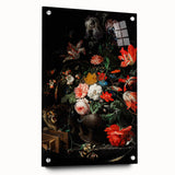 Baroque Floral Still Life with Cat - Classic Antique Art Print