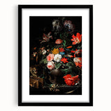 Baroque Floral Still Life with Cat - Classic Antique Art Print