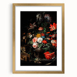 Baroque Floral Still Life with Cat - Classic Antique Art Print