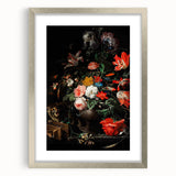 Baroque Floral Still Life with Cat - Classic Antique Art Print