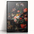 Baroque Floral Still Life with Cat - Classic Antique Art Print