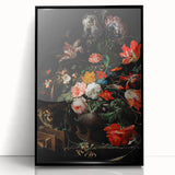 Baroque Floral Still Life with Cat - Classic Antique Art Print