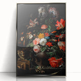Baroque Floral Still Life with Cat - Classic Antique Art Print