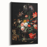 Baroque Floral Still Life with Cat - Classic Antique Art Print