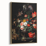 Baroque Floral Still Life with Cat - Classic Antique Art Print