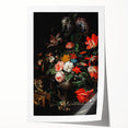 Baroque Floral Still Life with Cat - Classic Antique Art Print