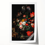 Baroque Floral Still Life with Cat - Classic Antique Art Print