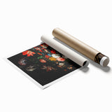 Baroque Floral Still Life with Cat - Classic Antique Art Print