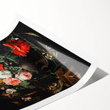 Baroque Floral Still Life with Cat - Classic Antique Art Print