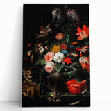 Baroque Floral Still Life with Cat - Classic Antique Art Print