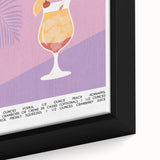 Extra large black wall art featuring a colorful, textured food and drinks design on a framed canvas.