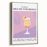 Framed canvas wall art depicting a vintage food and drinks poster in black and gold tones, suitable for bedroom decor.