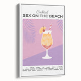 Vintage poster art of colorful drinks on a black background, framed canvas, ideal for living room decor.