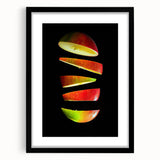 Extra large abstract art print featuring vibrant, textured depictions of various fruits, framed in black.