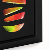 Extra large black wall art on canvas featuring a close-up of colorful, textured fruits, ideal for living room decor.