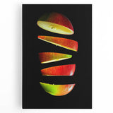 Black and white stretched canvas featuring assorted fruits, ideal for kitchen wall art.