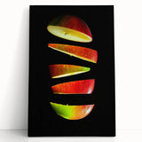 Large black and white wall art featuring assorted fruits on a stretched canvas, ideal for kitchen wall art.