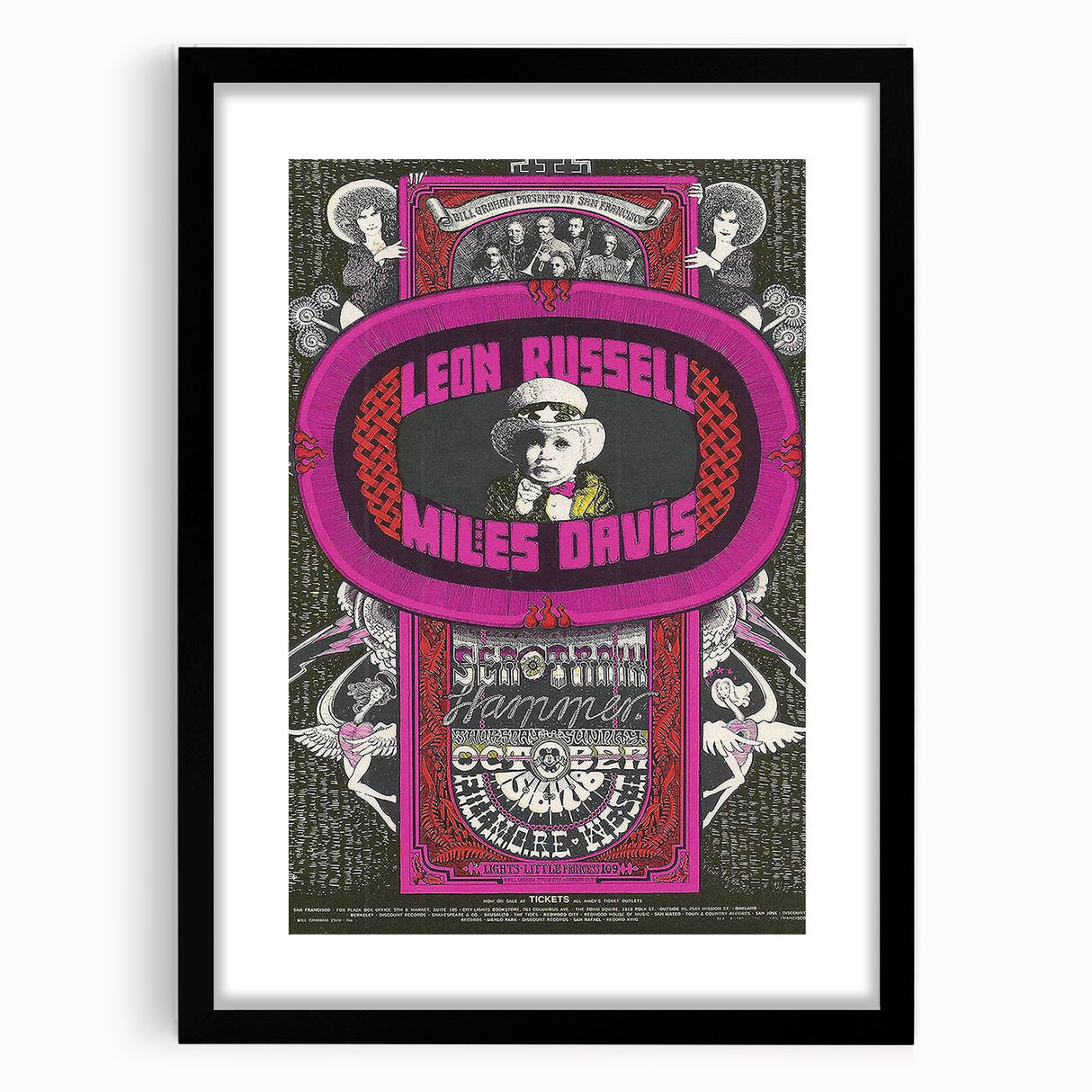 Leon Russell & Miles Davis 1970s Concert Poster – Vintage Rock Art