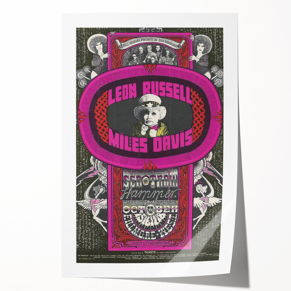 Leon Russell & Miles Davis 1970s Concert Poster – Vintage Rock Art
