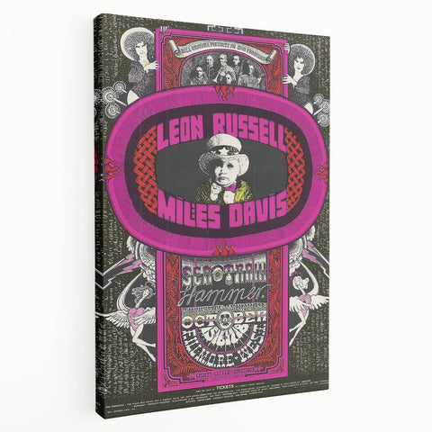 Leon Russell & Miles Davis 1970s Concert Poster – Vintage Rock Art
