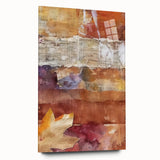 Large abstract wall art featuring autumn hues in a mid-century modernist style on acrylic glass.