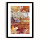 Extra large abstract art print featuring vibrant autumn colors in a textured style, framed in black.
