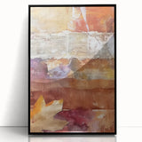 Large abstract wall art depicting autumnal trees in orange and brown tones, framed in black acrylic.