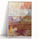 Art deco poster of abstract fall trees in orange and yellow tones, framed acrylic, ideal for nursery wall art.