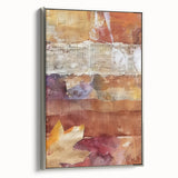 Framed canvas featuring a vintage landscape painting of autumn trees with vibrant orange and red leaves.