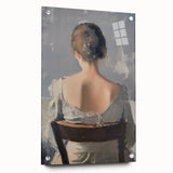 Abstract figurative acrylic artwork displayed from a side view, showcasing vibrant colors and dynamic shapes, featuring metallic pins for easy hanging.