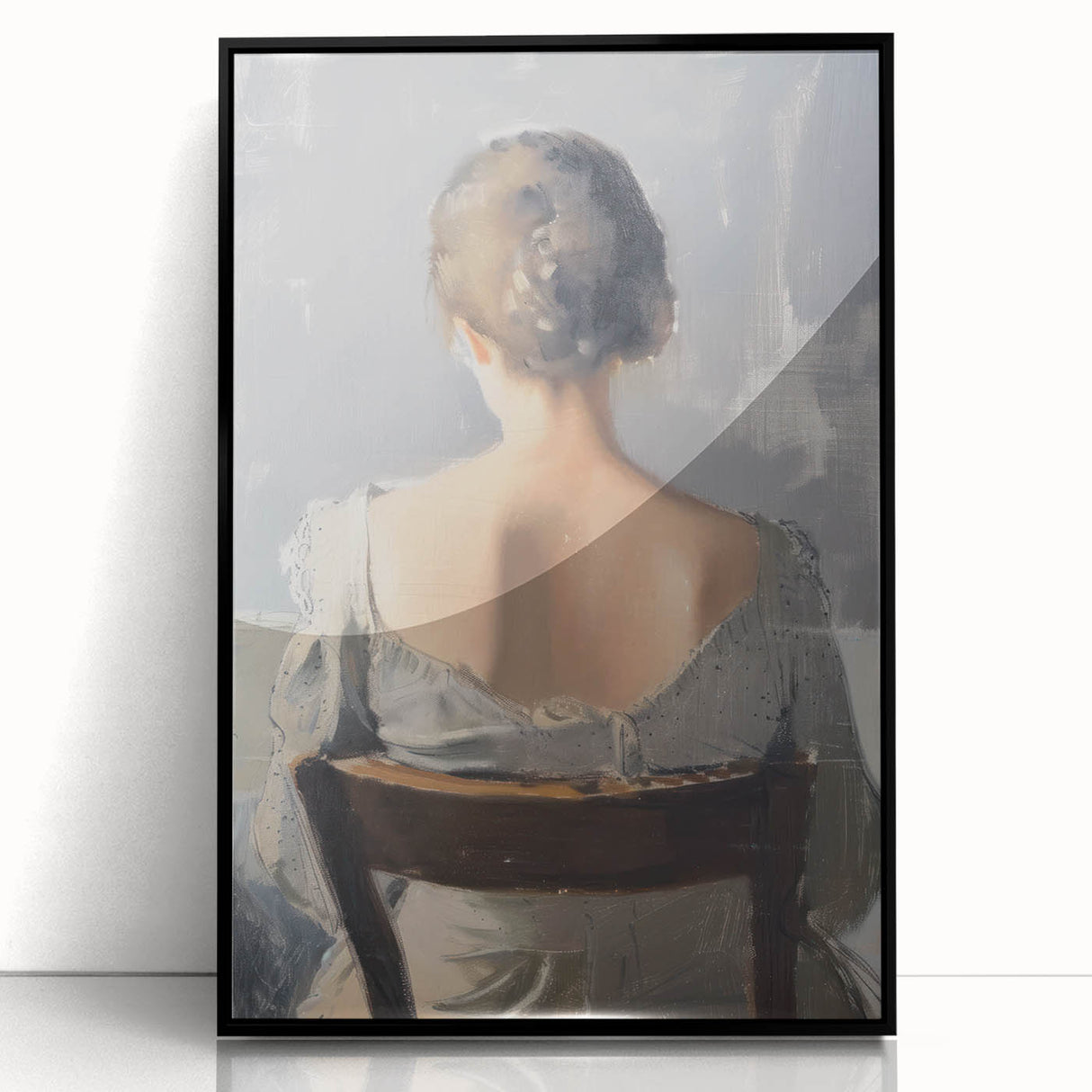 Framed abstract figurative wall art in black acrylic, showcasing dynamic shapes and a modern design, ideal for contemporary home decor and artistic spaces.