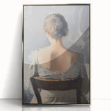 Framed acrylic artwork showcasing an abstract figurative design with silver accents, displayed from the front, ideal for modern home decor and artistic spaces.