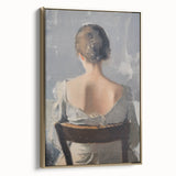 Abstract figurative framed canvas artwork featuring gold accents, showcasing a side view of dynamic shapes and textures, perfect for modern home decor.