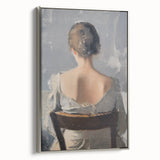 Framed abstract figurative canvas art with a silver frame, showcasing fluid shapes and vibrant colors, perfect for modern home decor or gallery displays.