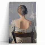 Abstract figurative stretched canvas artwork leaning against a wall, showcasing vibrant colors and dynamic shapes, perfect for modern home decor and artistic expression.