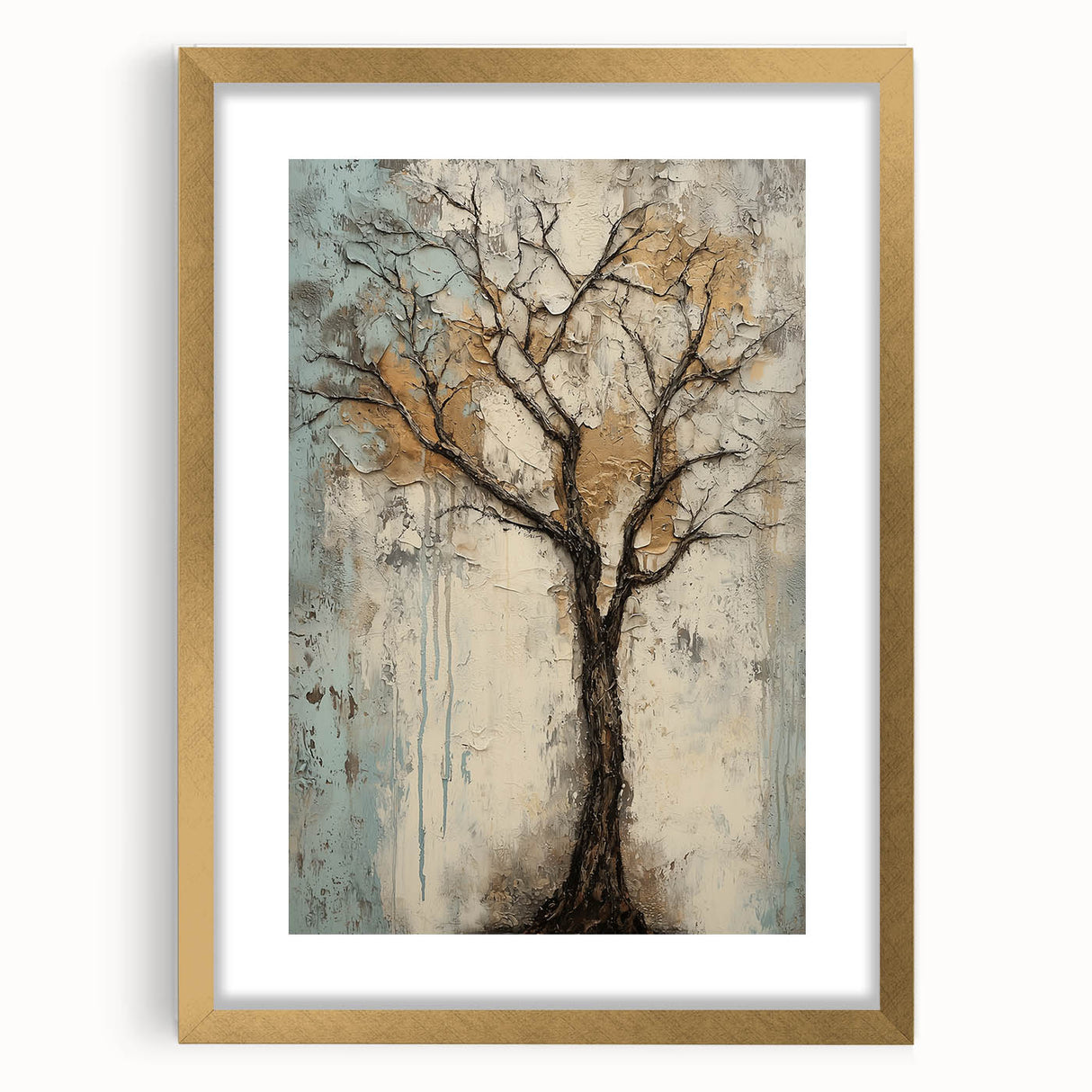 Abstract floral frame with a gold matte finish, showcasing vibrant colors and intricate patterns, ideal for modern home decor or art displays.