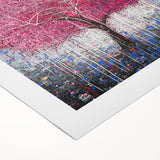 Abstract floral design on rolled canvas, showcasing vibrant colors and intricate details, ideal for modern home decor. Packaged securely in a cardboard tube for safe shipping.