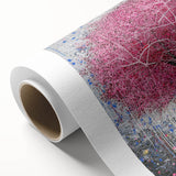 Abstract floral design canvas print featuring vibrant hues of pink, blue, and gold, elegantly rolled and protected in a durable cardboard tube, perfect for home decor.