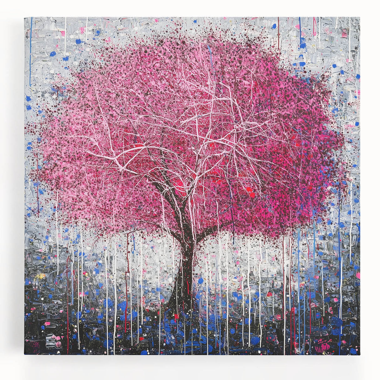 Abstract floral stretched canvas art showcasing vibrant colors and intricate designs, perfect for modern home decor. Ideal for enhancing living spaces with a touch of elegance and creativity.