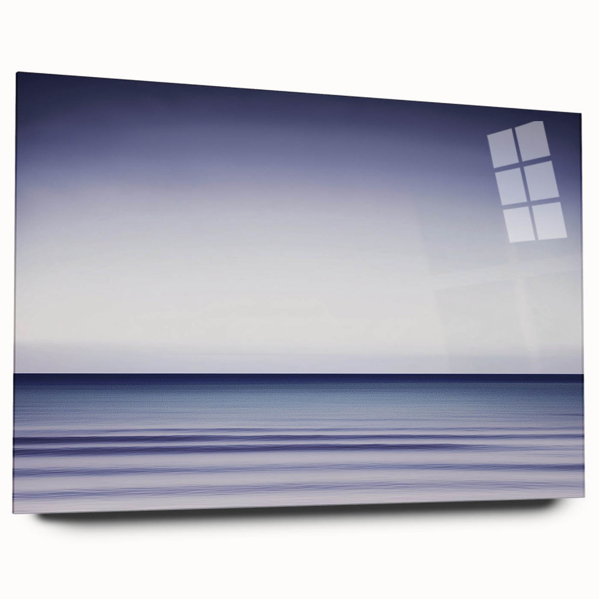 Acrylic landscape artwork displayed on glass, showcasing vibrant abstract colors and smooth textures in a modern side view, perfect for contemporary home decor.