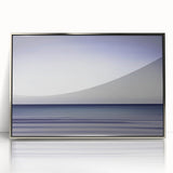 Framed acrylic artwork depicting an abstract landscape with silver tones, showcasing dynamic shapes and textures, ideal for modern home decor.