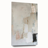 Abstract minimalist wall art piece displayed sideways, featuring soft pastel colors and geometric shapes on acrylic glass, ideal for modern home decor.