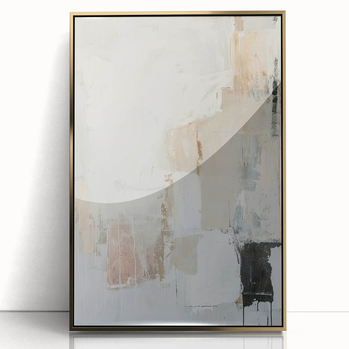 Framed minimalist wall art featuring abstract gold designs on an acrylic background, showcasing a contemporary aesthetic ideal for modern home decor.