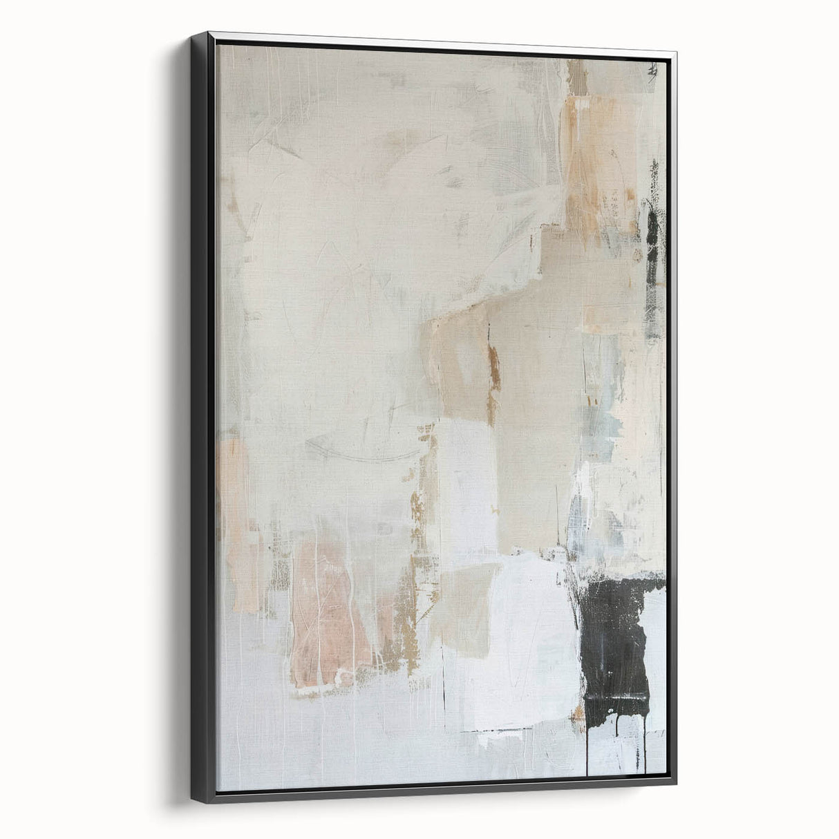 Framed abstract minimalist wall art in black, showcasing geometric patterns and a sleek side view, ideal for modern home decor and artistic interiors.