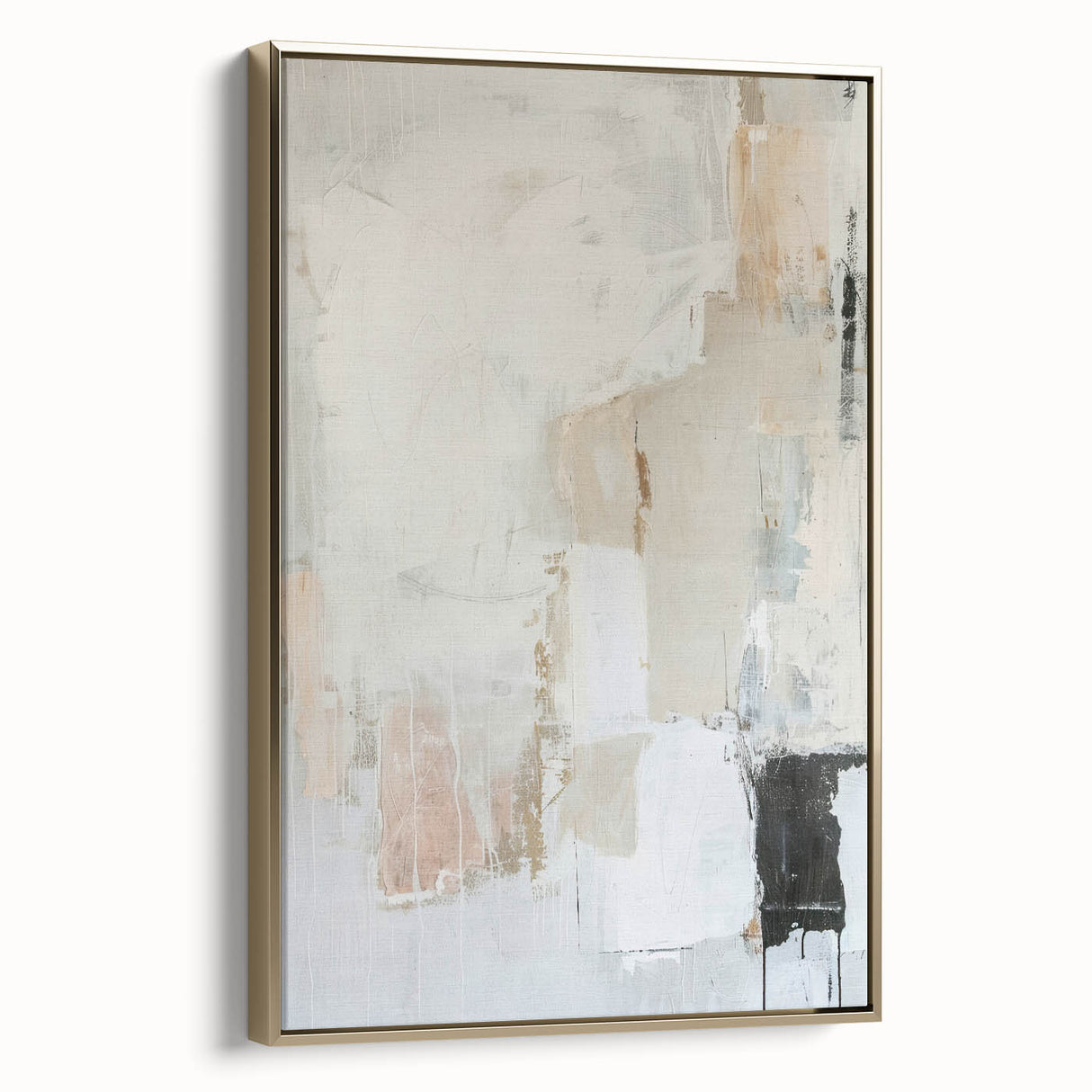 Framed gold-toned minimalist abstract wall art with a sleek side view, showcasing elegant lines and shapes, perfect for contemporary home decor. Ideal for adding a sophisticated touch to modern interiors.