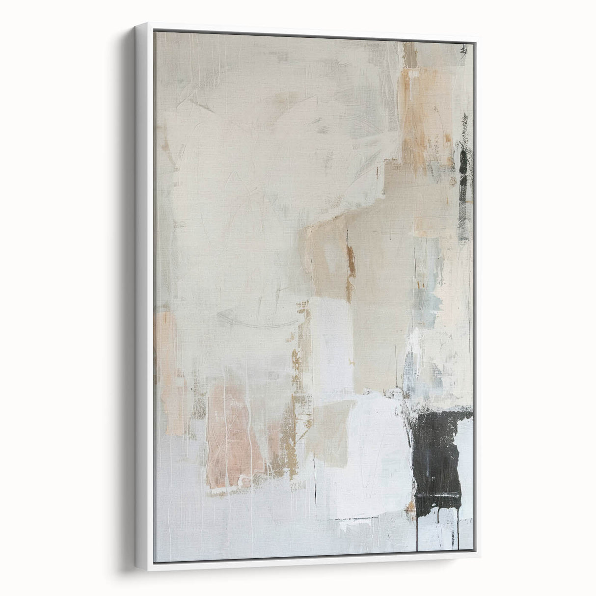 Abstract minimalist wall art featuring a white canvas with subtle textures and a sleek framed design, ideal for modern home decor and aesthetic enhancement.