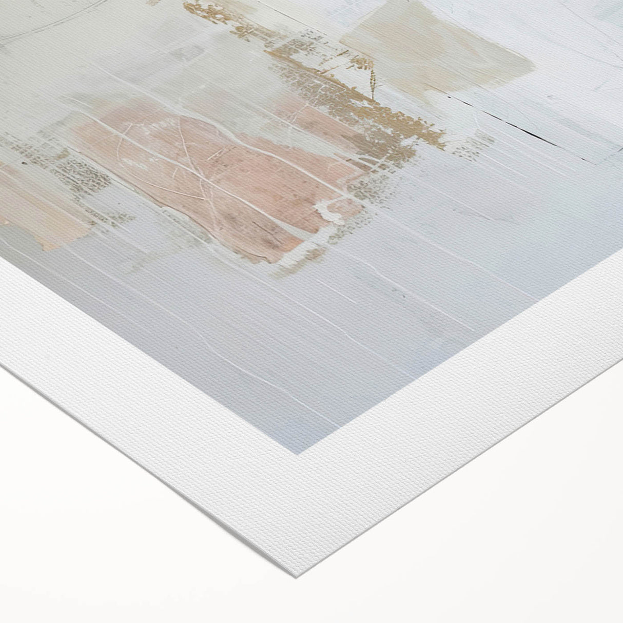 Abstract minimalist wall art on rolled canvas, showcasing soft pastel colors and geometric shapes, elegantly packaged in a protective cardboard tube for easy display.