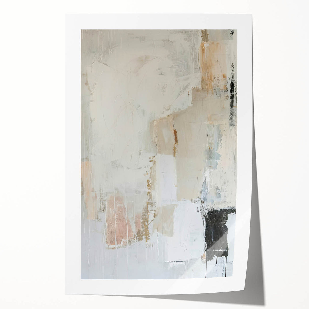 Abstract minimalist wall art print featuring soft pastel colors and geometric shapes, rolled and ready for framing, showcasing a modern aesthetic perfect for contemporary decor.