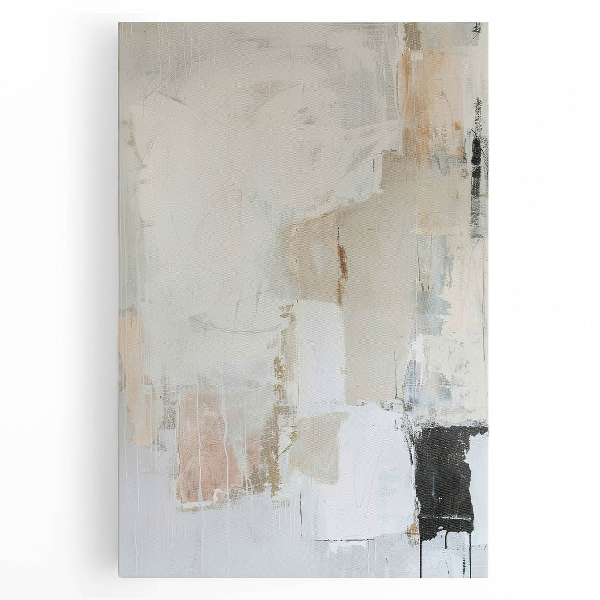 Abstract minimalist wall art on stretched canvas showcasing soft pastel colors and geometric shapes, perfect for modern home decor, enhancing any living space.